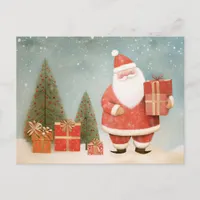 Whimsical Santa Claus with Christmas Tree & Gifts Postcard