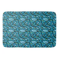 Abstract Blue Leaves Bath Mat