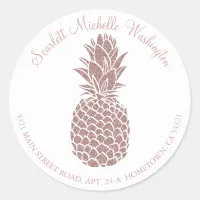 Girly Blush Pink Glitter Pineapple Address Classic Round Sticker
