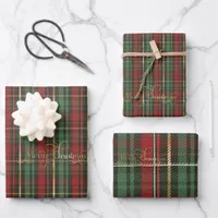 Gold Christmas Tartan & Golden 'Merry Christmas' Wrapping Paper Sheets