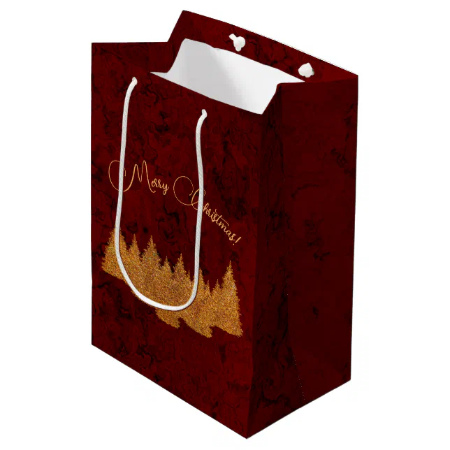 Merry Christmas - minimalist - golden fir trees Medium Gift Bag