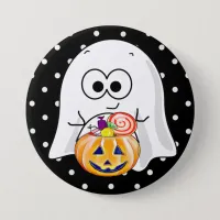 Halloween Ghost with Pumpkin Candy Bucket Button