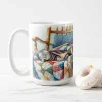 Sweet Gray Cat Sleeping on a Quilt Coffee Mug