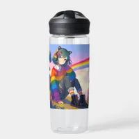 LGBTQIA+ Anime Girl Lesbian Pride Personalized Water Bottle