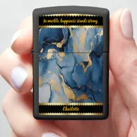 Elegant swirls of blue and gold marble design art zippo lighter