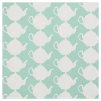 Duck Egg Blue Green and White Teapots Tea Pattern Fabric