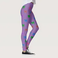 Colorful Bows purple, red, blue Leggings