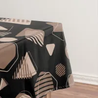 Hexagon & Triangle Pink & Brown on Black Pattern  Tablecloth