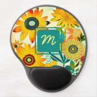 Pretty Folk Art Flowers Monogrammed Gel Mouse Pad