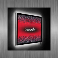 Monogrammed Name Black Glitter on Red | LED Sign