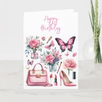 Pink Girly Elegant Chic Woman's Beauty Thank You Card