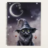 Black Halloween Cat Wearing a Witch Hat  Planner