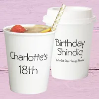 Happy 18th Birthday Party Name Black & White Girly Paper Cups