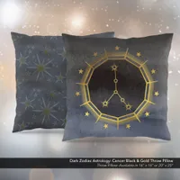 Dark Zodiac Astrology: Cancer Black & Gold Throw Pillow