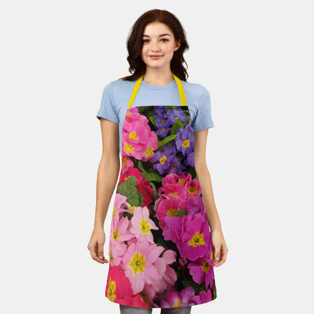 Colorful Medley Pink Blue Purple Primula Flowers Apron