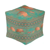 Southwest Cute Javelina Family Copper Teal Small Pouf