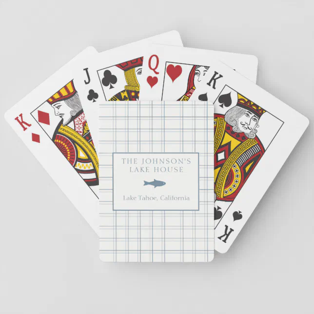 Classic Customizable Plaid Lake House Blue Fish Poker Cards