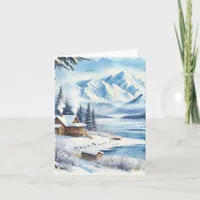 Serene Winter Watercolor Coastal Seascape Blank Note Card