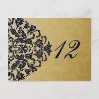 Elegant Filigree Navy Gold Wedding Postcard