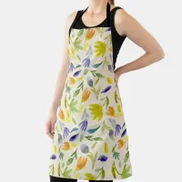 Rustic Watercolor Floral Garden Botanical Apron