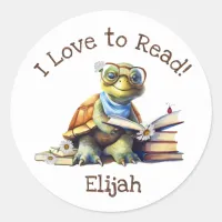 I Love to Read with Cute Baby Turtle Classic Round Sticker