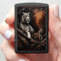 Bengal Tiger Family in Twilight Forest Zippo Lighter