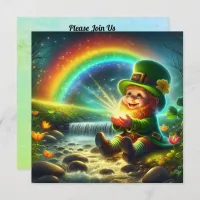 Lucky Leprechaun Gold Rainbow St Patrick's Square Invitation