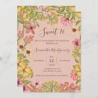 Pink Floral Boho Sweet 16 Photo Birthday Party Invitation