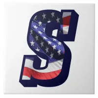 American Flag Letter "S" Large Photo Ceramic Tile