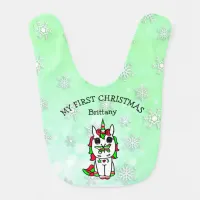 My First Christmas Baby Girl's Unicorn and Snow Baby Bib