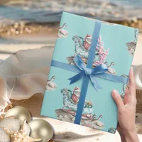 Santa’s Chinoiserie Sleigh on the Beach teal Wrapping Paper