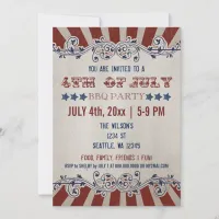 Vintage Rustic 4th of July BBQ Party Invitations