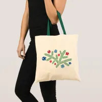 Christmas tree decorated with snowflake baubles  tote bag