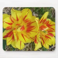 Yellow with Red Striped Flower Mouse Pad