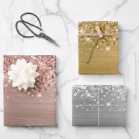 Girly Glittery Glam Faux Foil Set Wrapping Paper Sheets