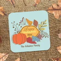 Fall-Themed Leaves Berries Pumpkin Thanksgiving  Square Sticker
