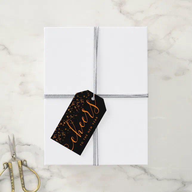 Handwritten Cheers to the New Year Copper Confetti Gift Tags