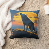 Wolf Howling Under A Dusk Sunset in Mountains Throw Pillow