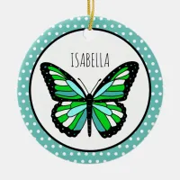 Butterfly Polka Dot Personalized Christmas   Ceramic Ornament