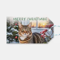 Cute Tabby Cat In Snow Animal Themed Christmas Gift Tags