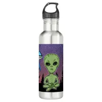 Alien and UfO on Starry Night   Stainless Steel Water Bottle