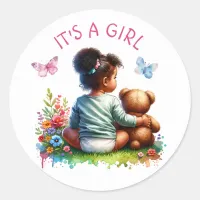 Baby Girl and her Teddy Bear | It's a Girl Classic Round Sticker