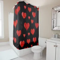 Beautiful Hearts on Black Shower Curtain