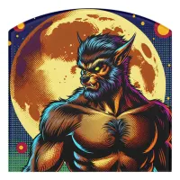 Comic Book Style Werewolf in Front of Full Moon Door Sign