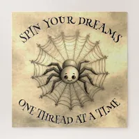 Cute Spider Inspirational Quote Monogram on beige Jigsaw Puzzle