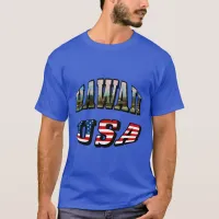 Hawaii Picture and USA Flag Text T-Shirt