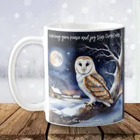 Peace Joy Merry Christmas Snow Watercolor Barn Owl Coffee Mug