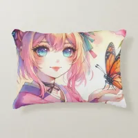 Anime Girl Holding a Butterfly Personalized Accent Pillow