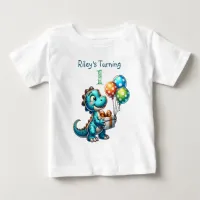 First Birthday Boy Dinosaur Name and Age Baby T-Shirt