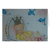 Adorable Vintage Baby With Crown and Bluebirds